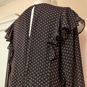 Who What Wear Long Midi Maxi Loose Black Purple Polkadot Ruffle Dress XXL